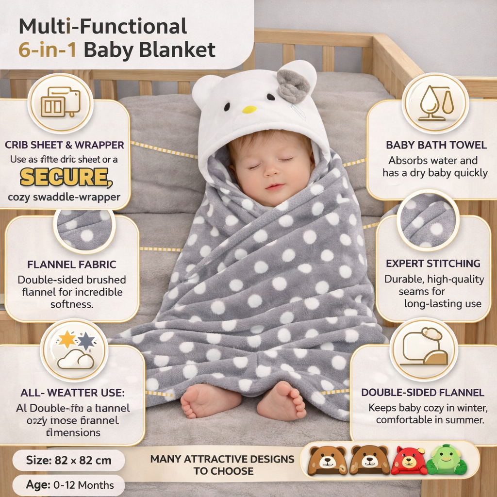 BRANDONN Newborn Polka Dot Ultra-Soft Hooded Baby Bath Towel & Bath Gown