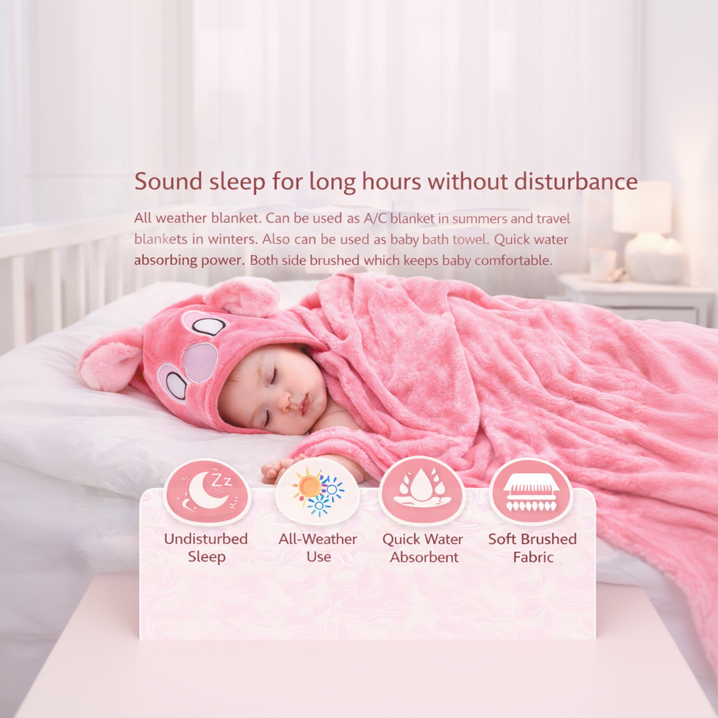BRANDONN Newborn Hooded Baby Swaddle Blanket – Crib Wrapper (82 x 82 cm, 0–12 Months, 1 Pc)