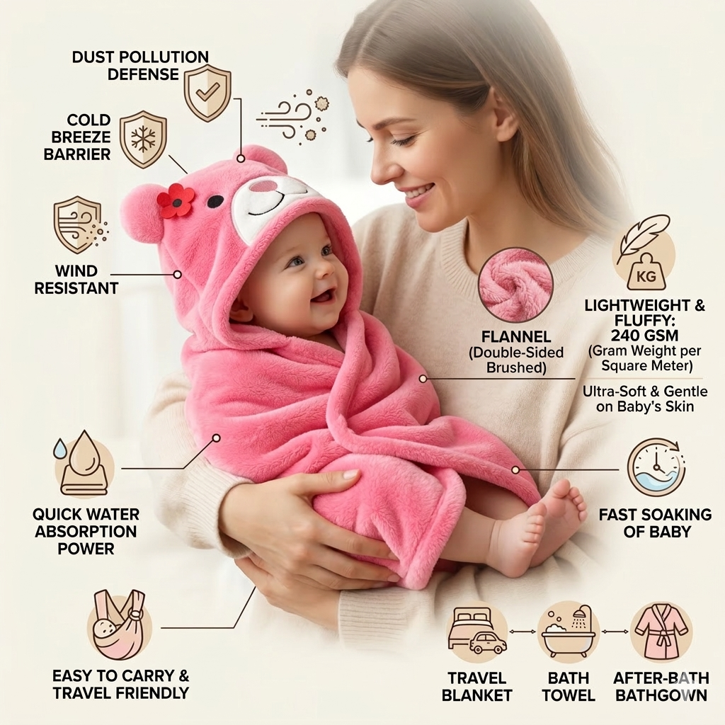 BRANDONN Newborn Hooded Baby Swaddle Blanket – Crib Wrapper (82 x 82 cm, 0–12 Months, 1 Pc)