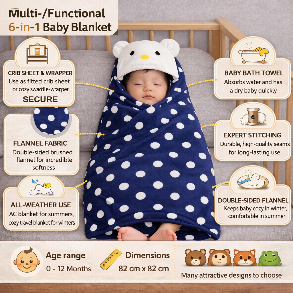 BRANDONN Newborn Polka Dot Ultra-Soft Hooded Baby Bath Towel & Bath Gown