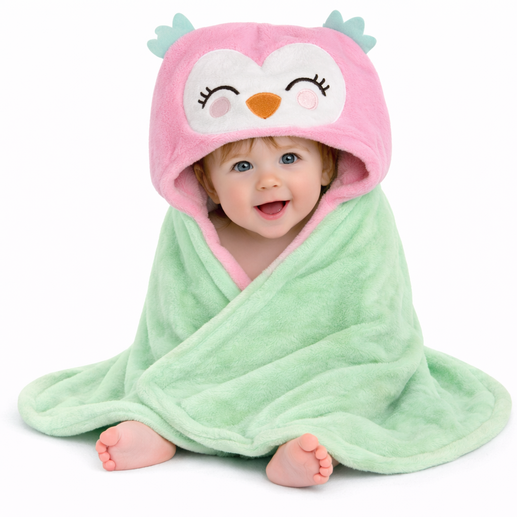 BRANDONN Hooded Newborn Baby Blanket & Swaddle Wrapper, Ultra Soft, 82 x 82 cm, 0–12 Months, Pack of 1
