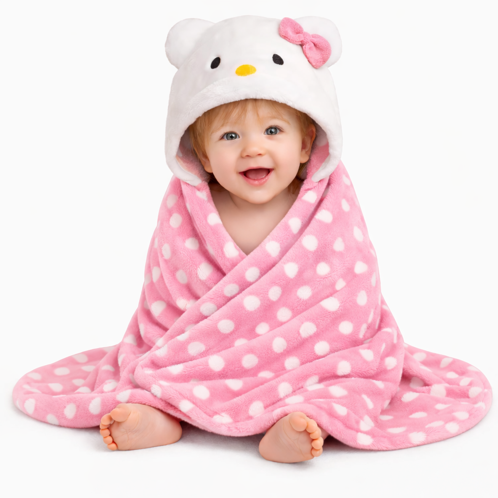 BRANDONN Newborn Polka Dot Ultra-Soft Hooded Baby Bath Towel & Bath Gown