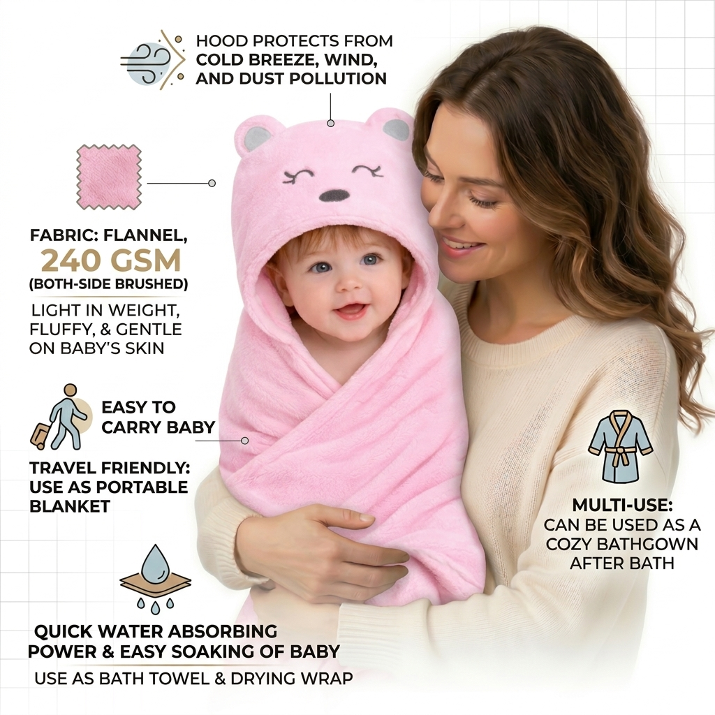 BRANDONN UltraSoft Hooded Baby Bath Towel