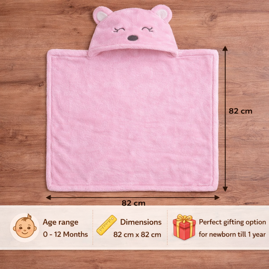 BRANDONN Newborn Hooded Baby Swaddle Blanket – Crib Wrapper (82 x 82 cm, 0–12 Months, 1 Pc)