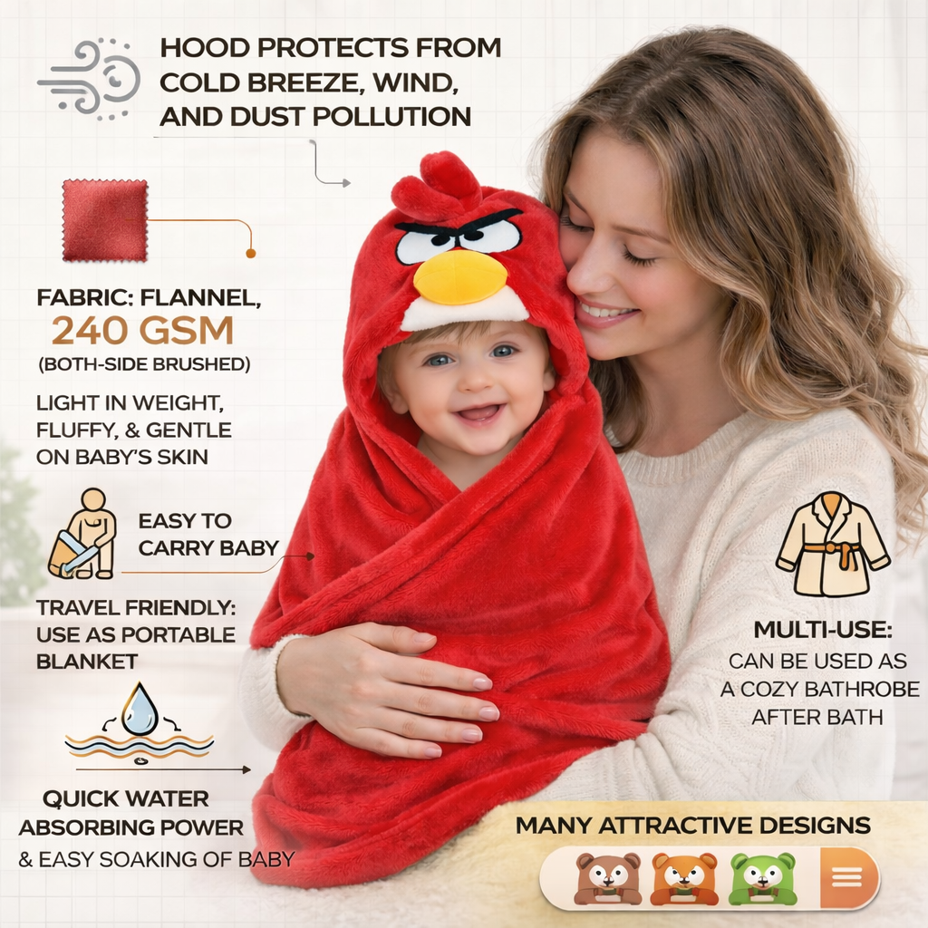 BRANDONN Newborn Hooded Baby Swaddle Blanket – Crib Wrapper (82 x 82 cm, 0–12 Months, 1 Pc)