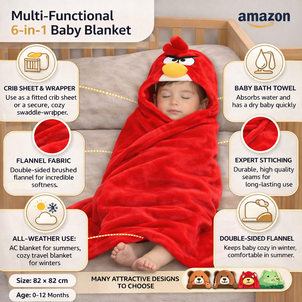 BRANDONN UltraSoft Hooded Baby Bath Towel