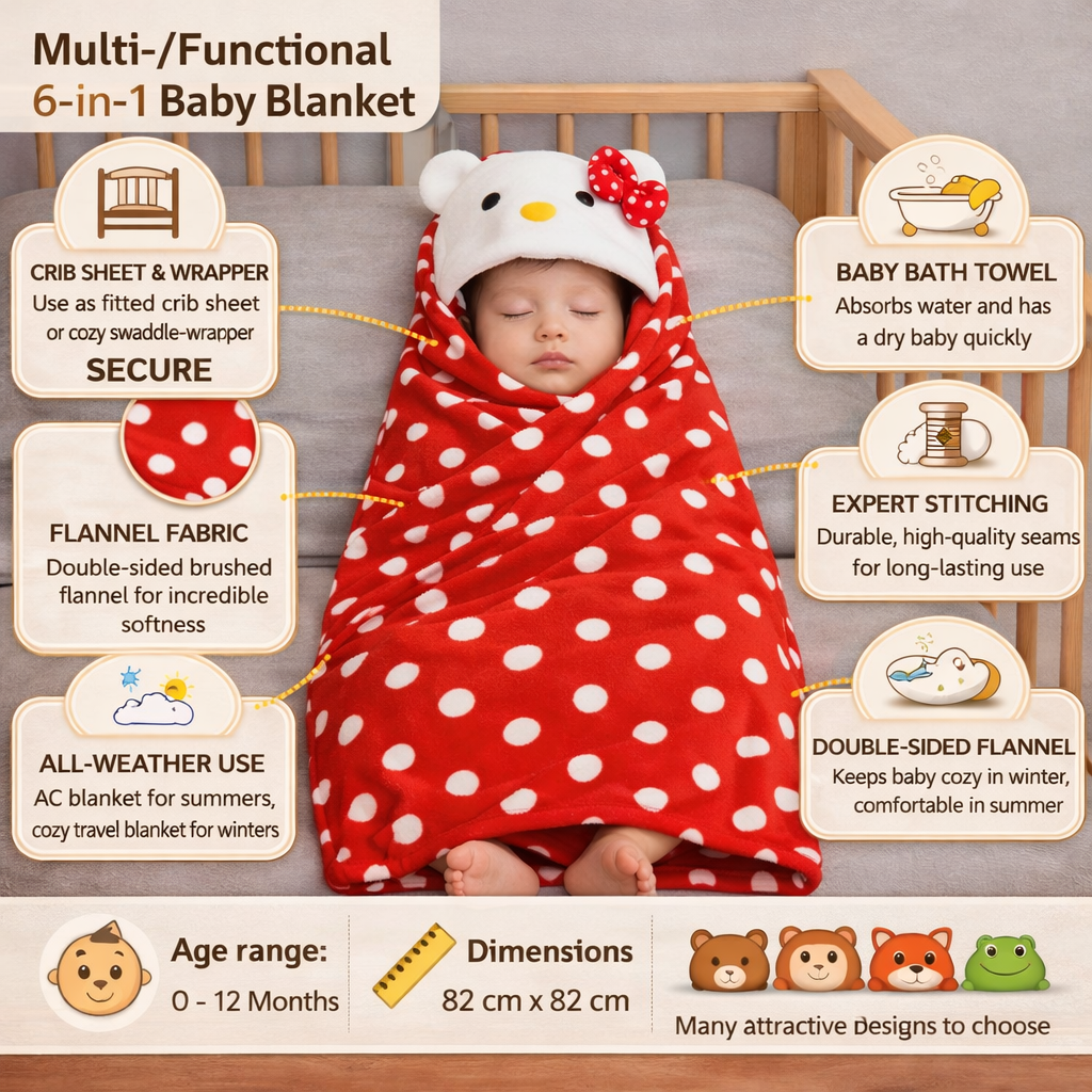 BRANDONN Newborn Polka Dot Ultra-Soft Hooded Baby Bath Towel & Bath Gown