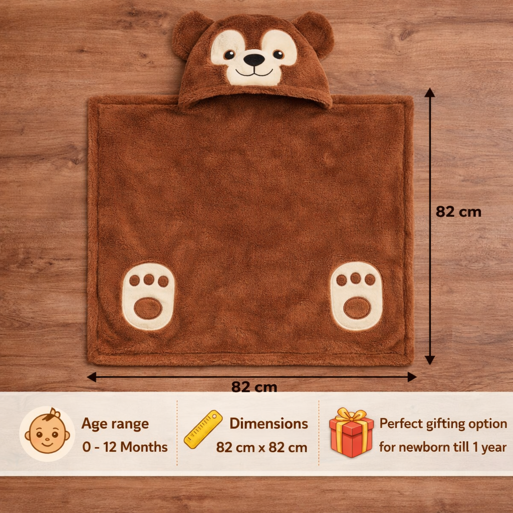 BRANDONN Newborn Hooded Baby Swaddle Blanket – Crib Wrapper (82 x 82 cm, 0–12 Months, 1 Pc)