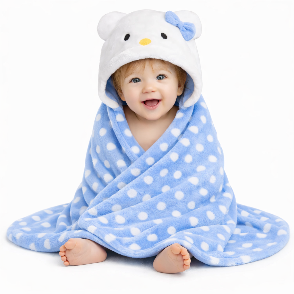 BRANDONN Newborn Polka Dot Ultra-Soft Hooded Baby Bath Towel & Bath Gown