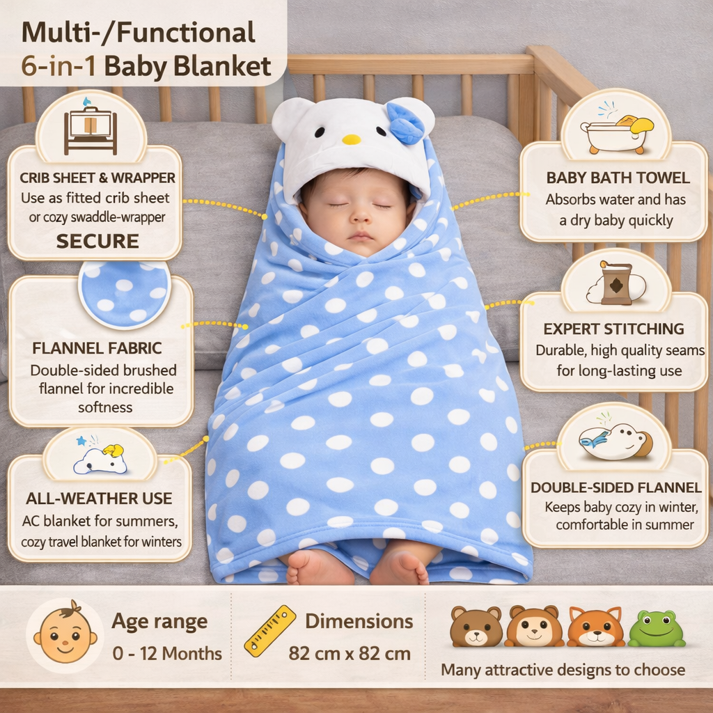 BRANDONN Newborn Polka Dot Ultra-Soft Hooded Baby Bath Towel & Bath Gown