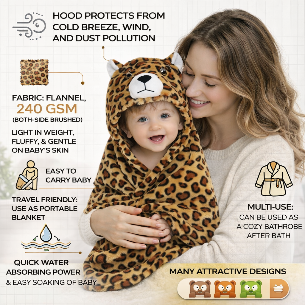BRANDONN Newborn Hooded Baby Swaddle Blanket – Crib Wrapper (82 x 82 cm, 0–12 Months, 1 Pc)