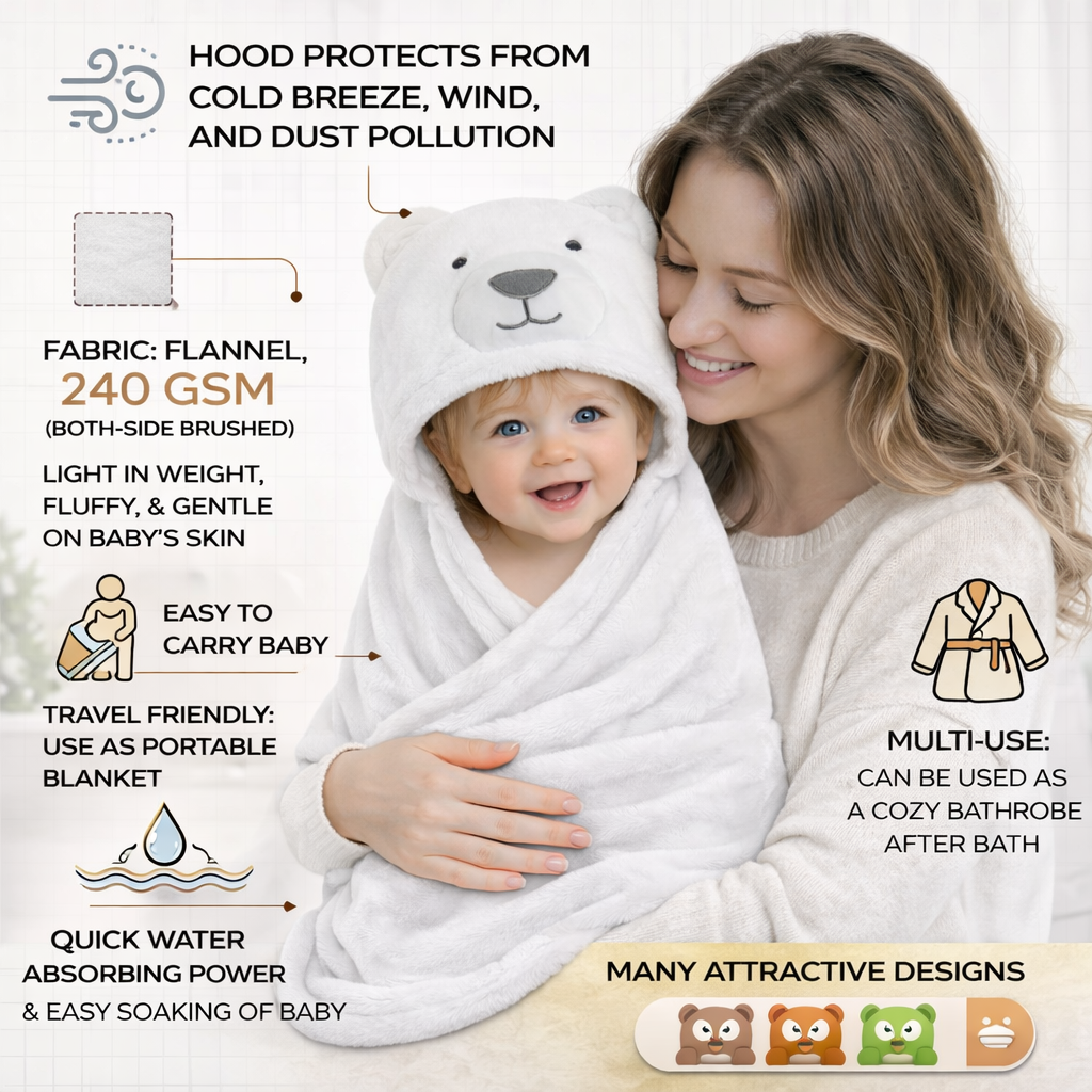 BRANDONN Newborn Hooded Baby Swaddle Blanket – Crib Wrapper (82 x 82 cm, 0–12 Months, 1 Pc)
