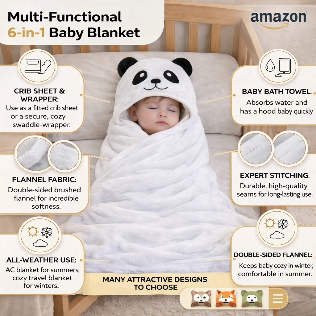 BRANDONN UltraSoft Hooded Baby Bath Towel