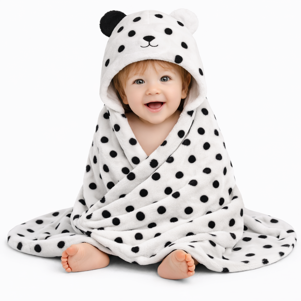 BRANDONN Hooded Baby Blanket | Polka Print | 82x82 cm | 0-12 Months | 1 Pc.