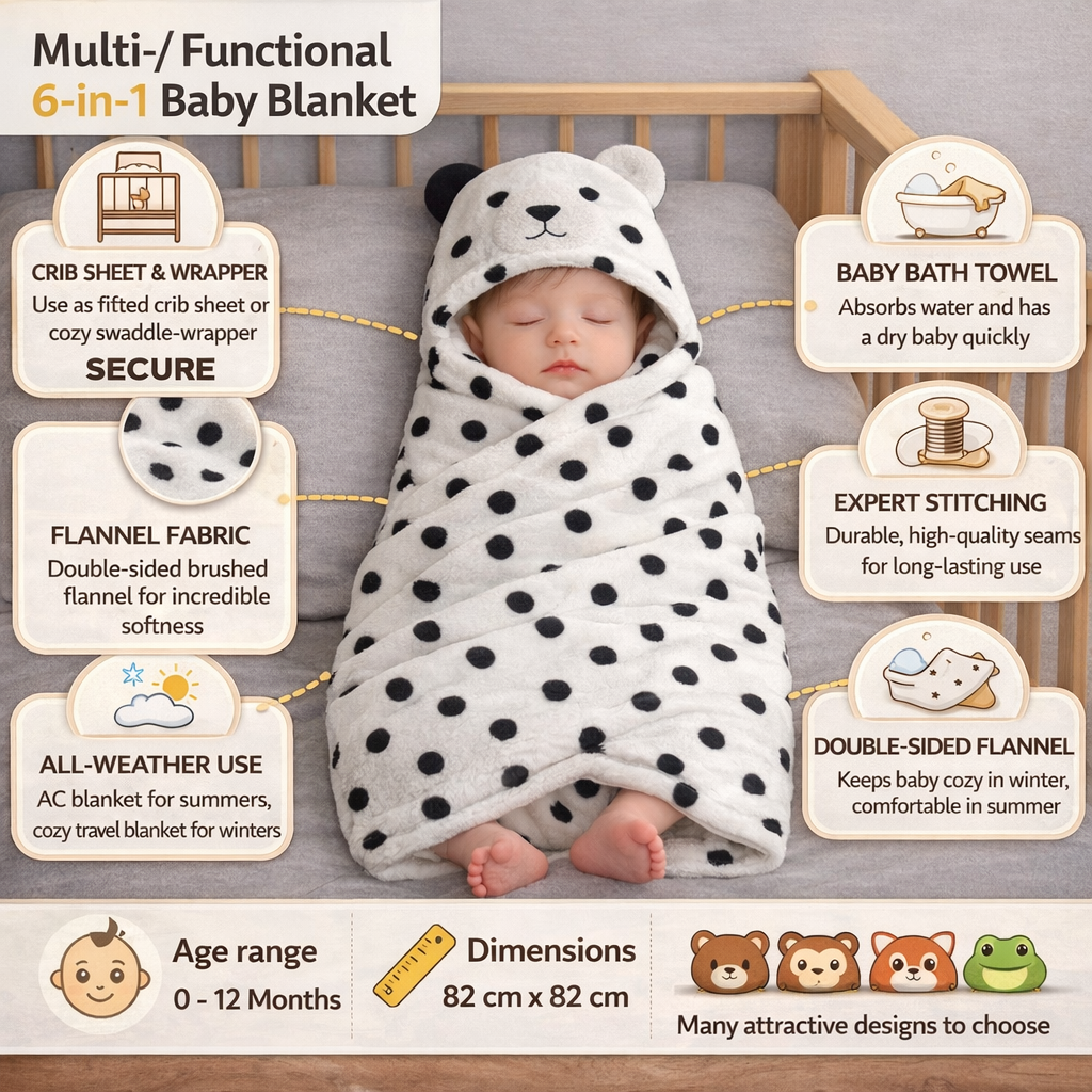 BRANDONN Newborn Polka Dot Ultra-Soft Hooded Baby Bath Towel & Bath Gown