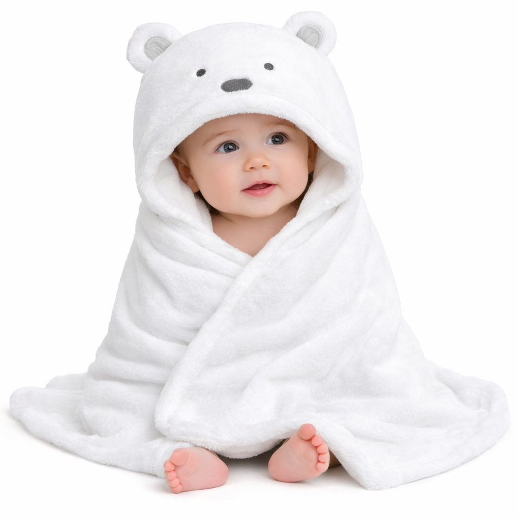 BRANDONN Hooded Newborn Baby Blanket & Swaddle Wrapper, Ultra Soft, 82 x 82 cm, 0–12 Months, Pack of 1