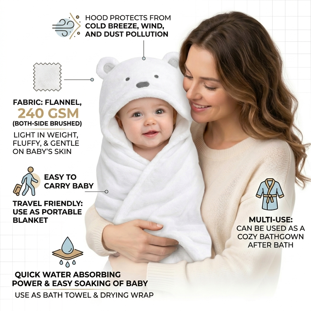 BRANDONN Newborn Hooded Baby Swaddle Blanket – Crib Wrapper (82 x 82 cm, 0–12 Months, 1 Pc)