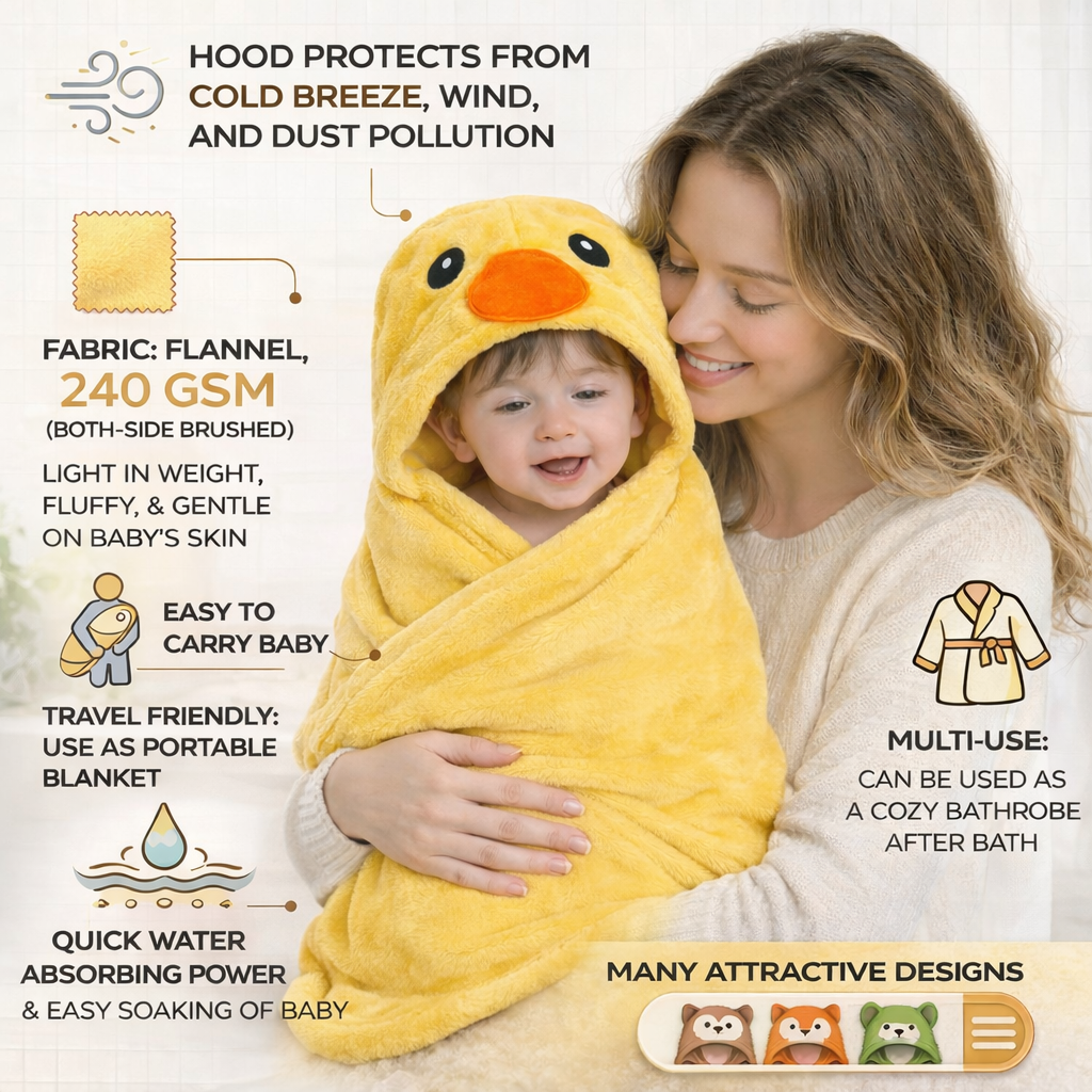 BRANDONN Newborn Hooded Baby Swaddle Blanket – Crib Wrapper (82 x 82 cm, 0–12 Months, 1 Pc)