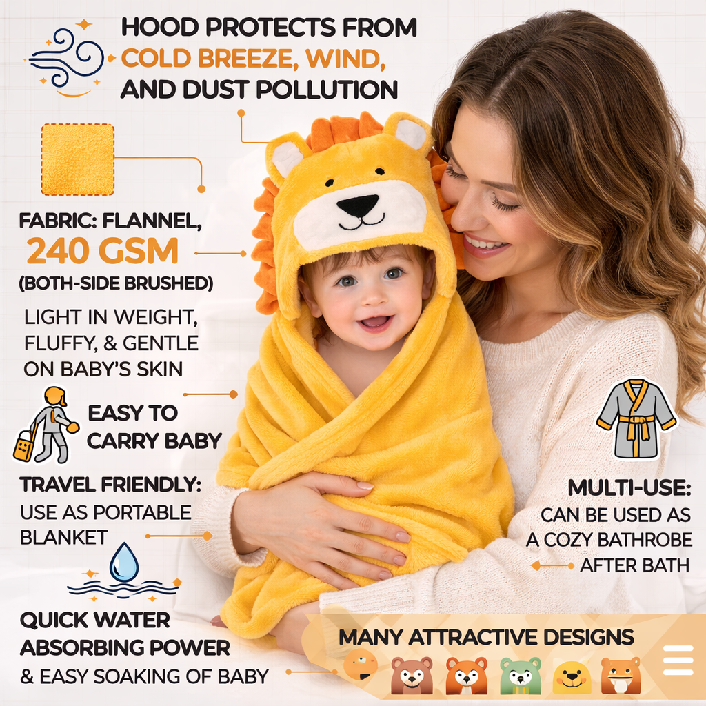 BRANDONN Newborn Hooded Baby Swaddle Blanket – Crib Wrapper (82 x 82 cm, 0–12 Months, 1 Pc)