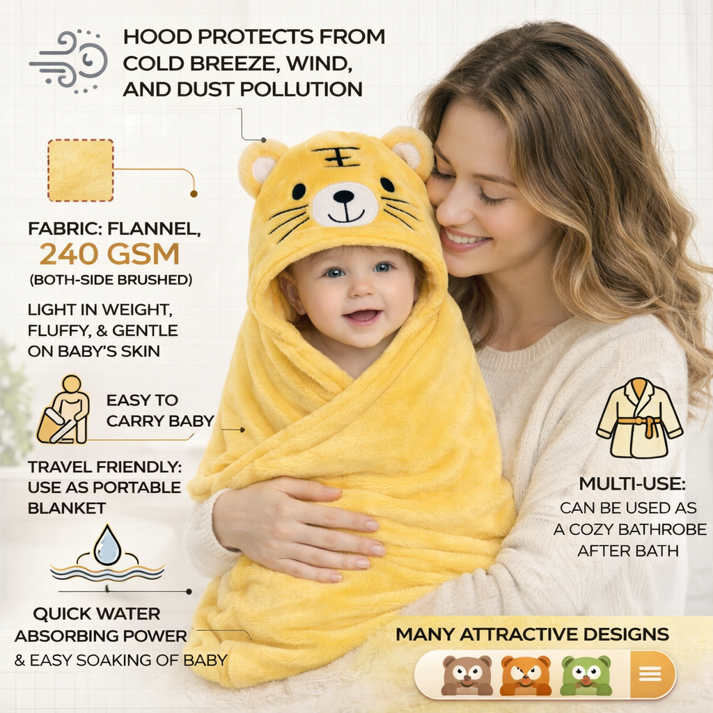 BRANDONN UltraSoft Hooded Baby Bath Towel