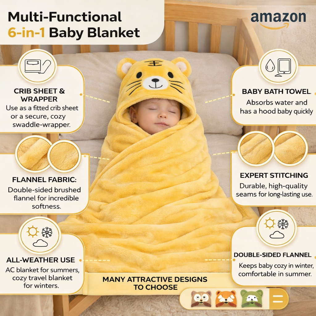 BRANDONN UltraSoft Hooded Baby Bath Towel