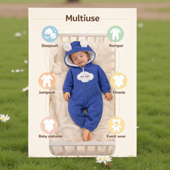 BRANDONN Baby Winter Fleece Hooded Romper – 320 GSM Cotton Newborn Onesie with Zipper, Cloud Embroidery
