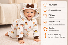 BRANDONN Baby Winter Fleece Romper – 320 GSM Hooded Zip Onesie (Unisex)