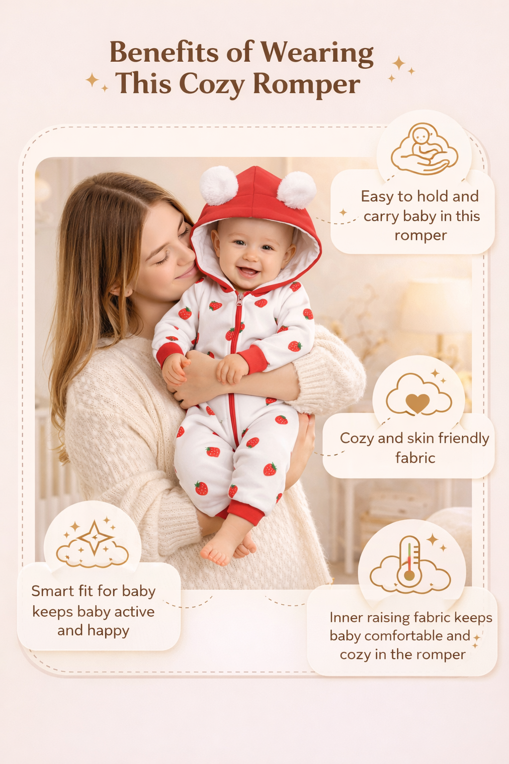 BRANDONN Baby Winter Fleece Romper – 320 GSM Hooded Zipper Onesie for Boys & Girls