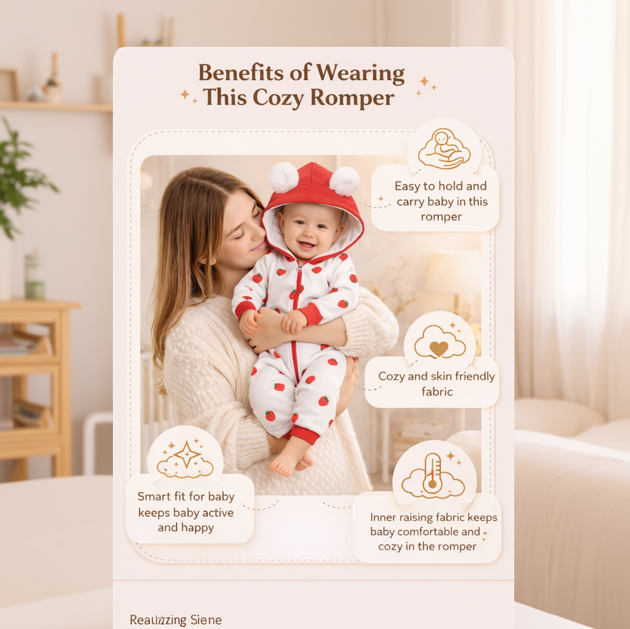 BRANDONN Baby Winter Fleece Hooded Romper – 320 GSM Heart Print Zipper Onesie