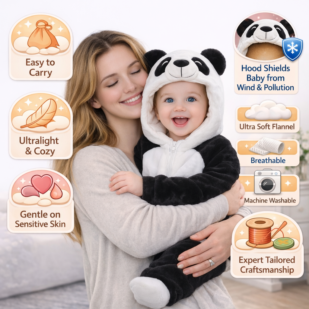 BRANDONN Baby Winter flannel Hooded Romper – Soft Warm Newborn Zipper Onesie