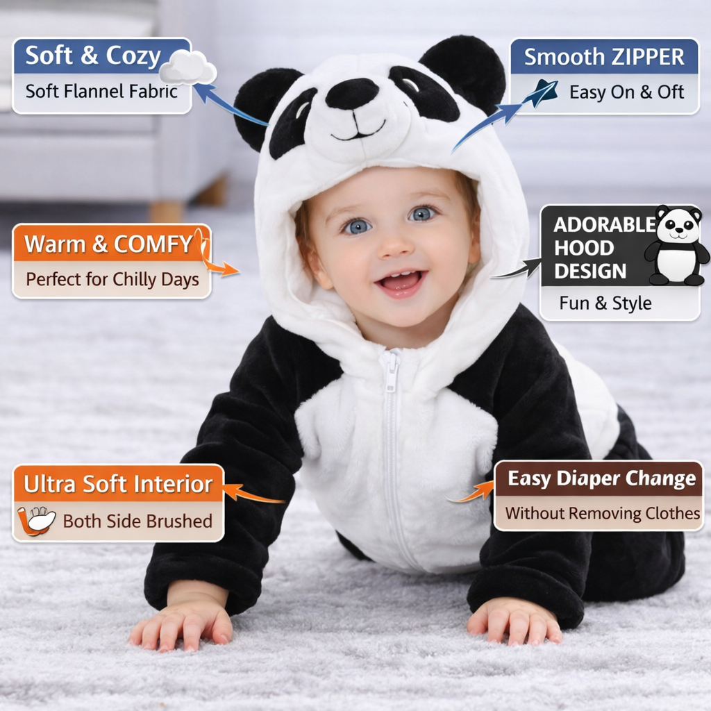 BRANDONN Baby Winter flannel Hooded Romper – Soft Warm Newborn Zipper Onesie