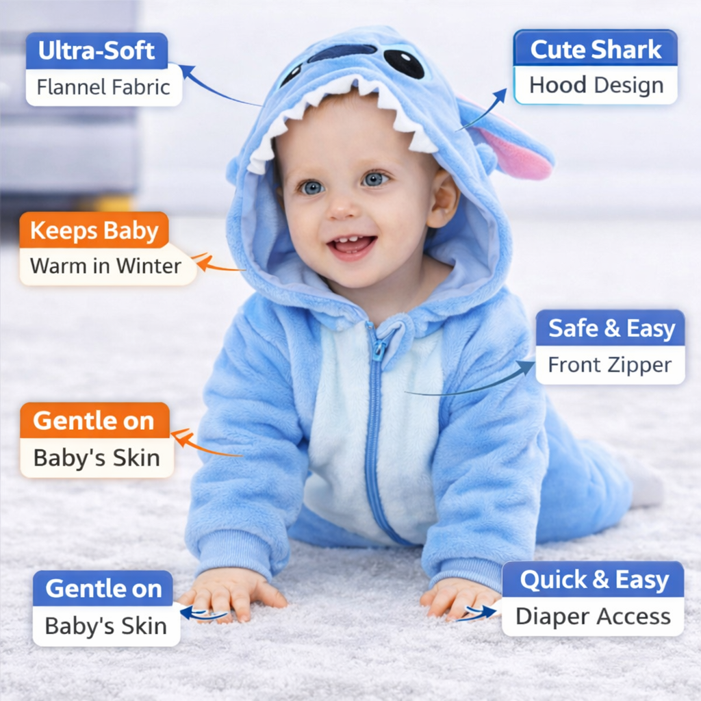 BRANDONN Baby Winter flannel Hooded Romper – Soft Warm Newborn Zipper Onesie