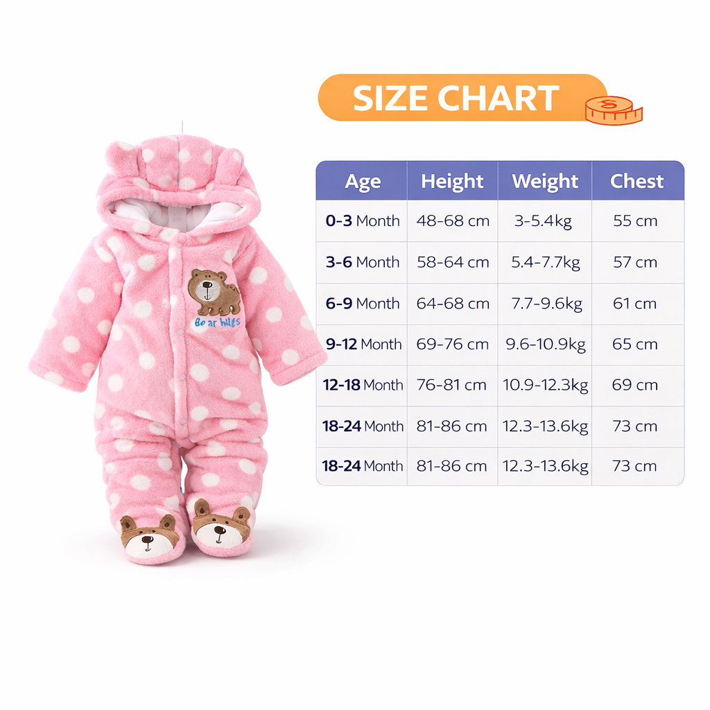 BRANDONN Baby Fleece Hooded Romper – Winter Newborn Onesie with Snap Buttons, Polka Print