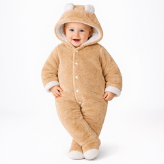 BRANDONN Baby Flannel Hooded Winter Romper – Newborn Jumpsuit Onesie with Snap Button (Solid)