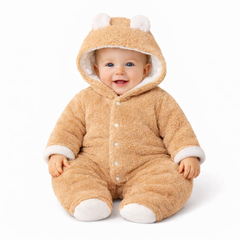 BRANDONN Baby Flannel Hooded Winter Romper – Newborn Jumpsuit Onesie with Snap Button (Solid)