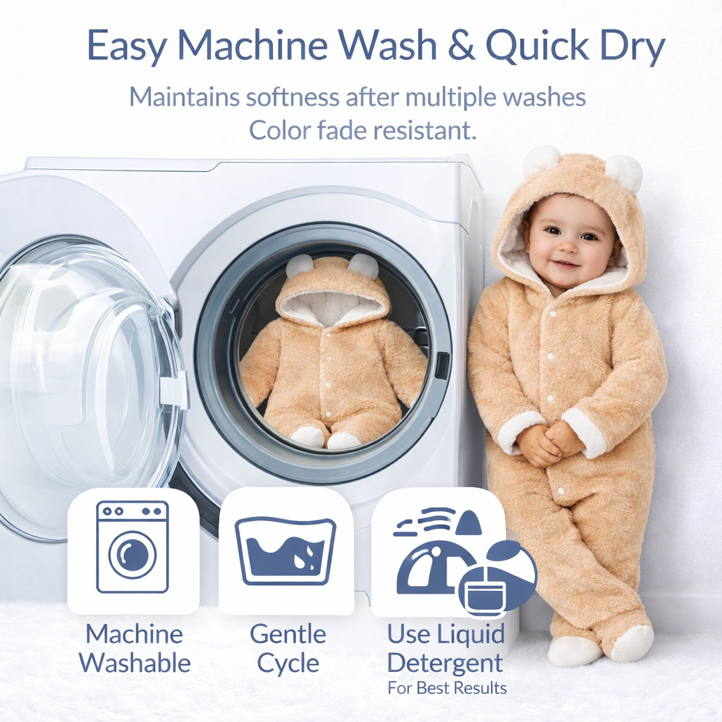 BRANDONN Baby Flannel Hooded Winter Romper – Newborn Jumpsuit Onesie with Snap Button (Solid)