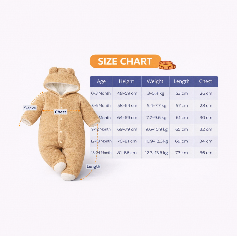 BRANDONN Baby Flannel Hooded Winter Romper – Newborn Jumpsuit Onesie with Snap Button (Solid)