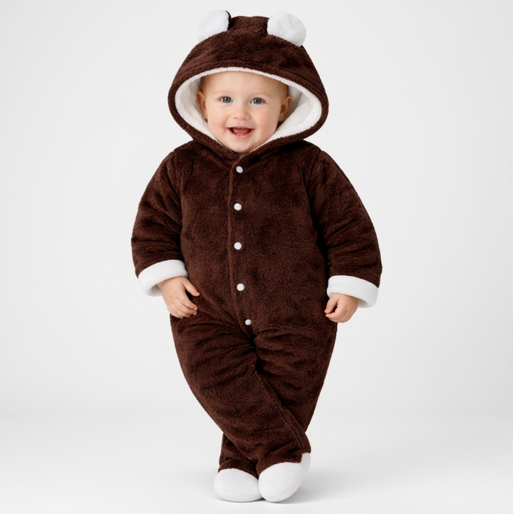 BRANDONN Baby Flannel Hooded Winter Romper – Newborn Jumpsuit Onesie with Snap Button (Solid)