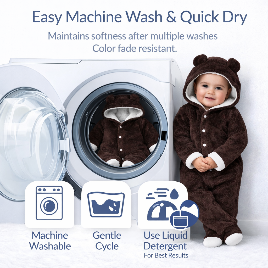 BRANDONN Baby Flannel Hooded Winter Romper – Newborn Jumpsuit Onesie with Snap Button (Solid)