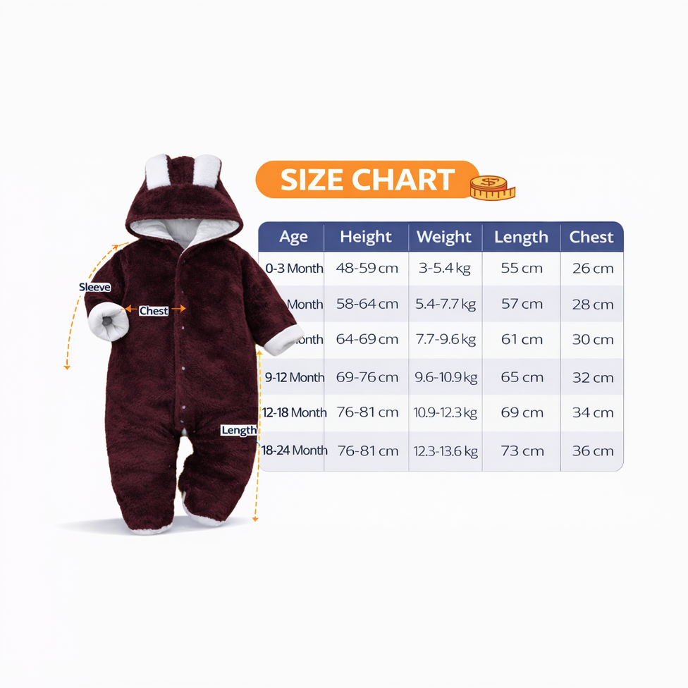 BRANDONN Baby Flannel Hooded Winter Romper – Newborn Jumpsuit Onesie with Snap Button (Solid)