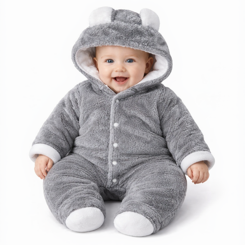 BRANDONN Baby Flannel Hooded Winter Romper – Newborn Jumpsuit Onesie with Snap Button (Solid)