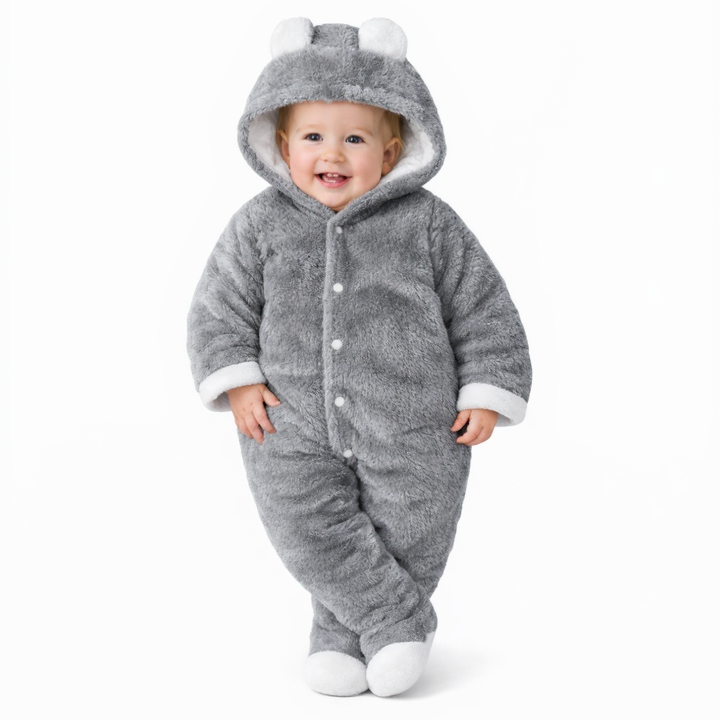 BRANDONN Baby Flannel Hooded Winter Romper – Newborn Jumpsuit Onesie with Snap Button (Solid)