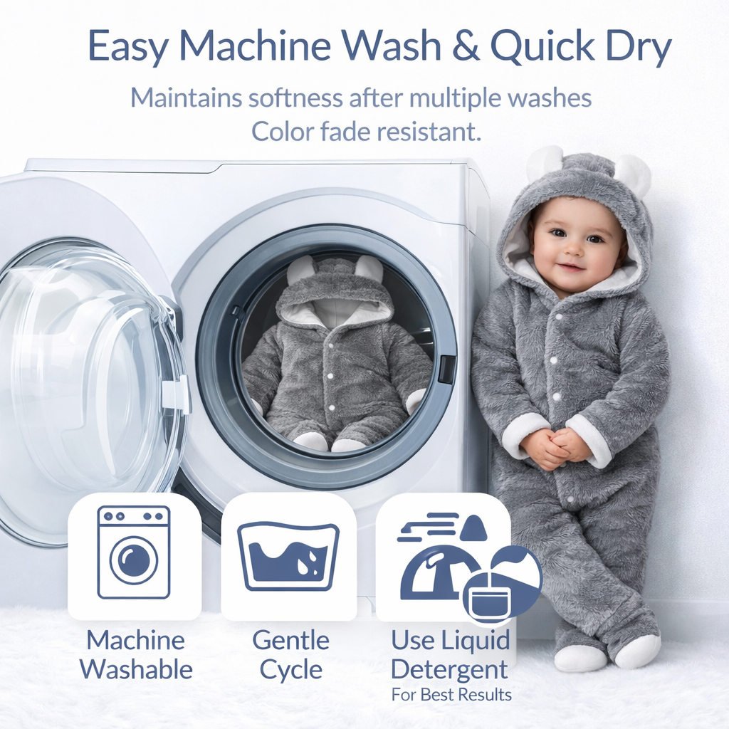 BRANDONN Baby Flannel Hooded Winter Romper – Newborn Jumpsuit Onesie with Snap Button (Solid)