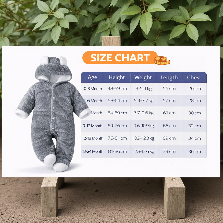 BRANDONN Baby Flannel Hooded Winter Romper – Newborn Jumpsuit Onesie with Snap Button (Solid)