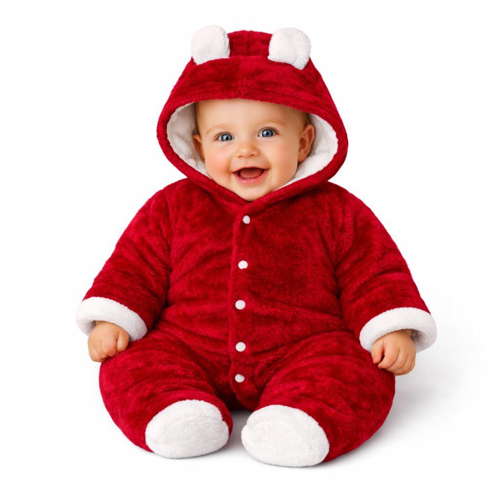 BRANDONN Baby Flannel Hooded Winter Romper – Newborn Jumpsuit Onesie with Snap Button (Solid)