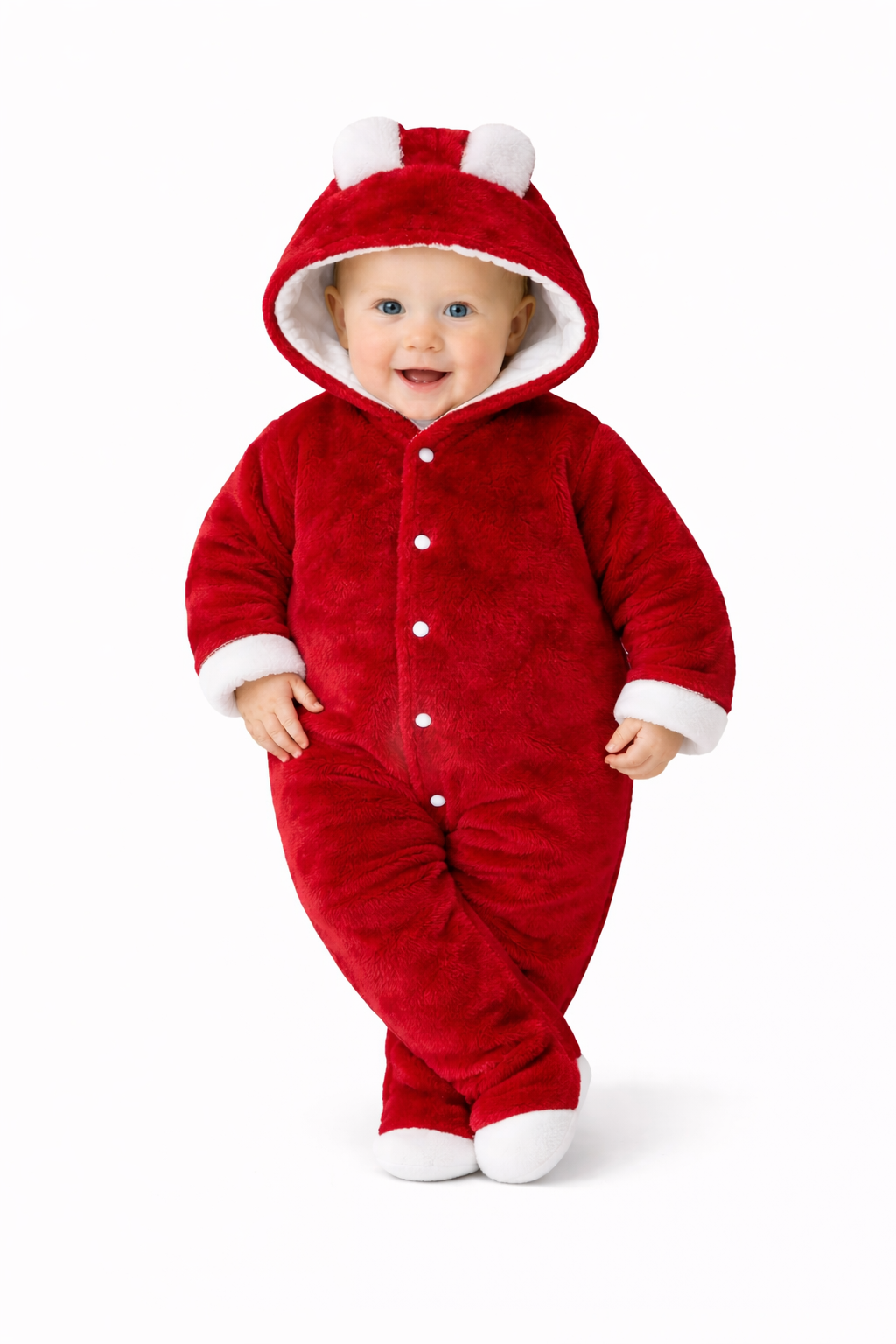BRANDONN Baby Flannel Hooded Winter Romper – Newborn Jumpsuit Onesie with Snap Button (Solid)