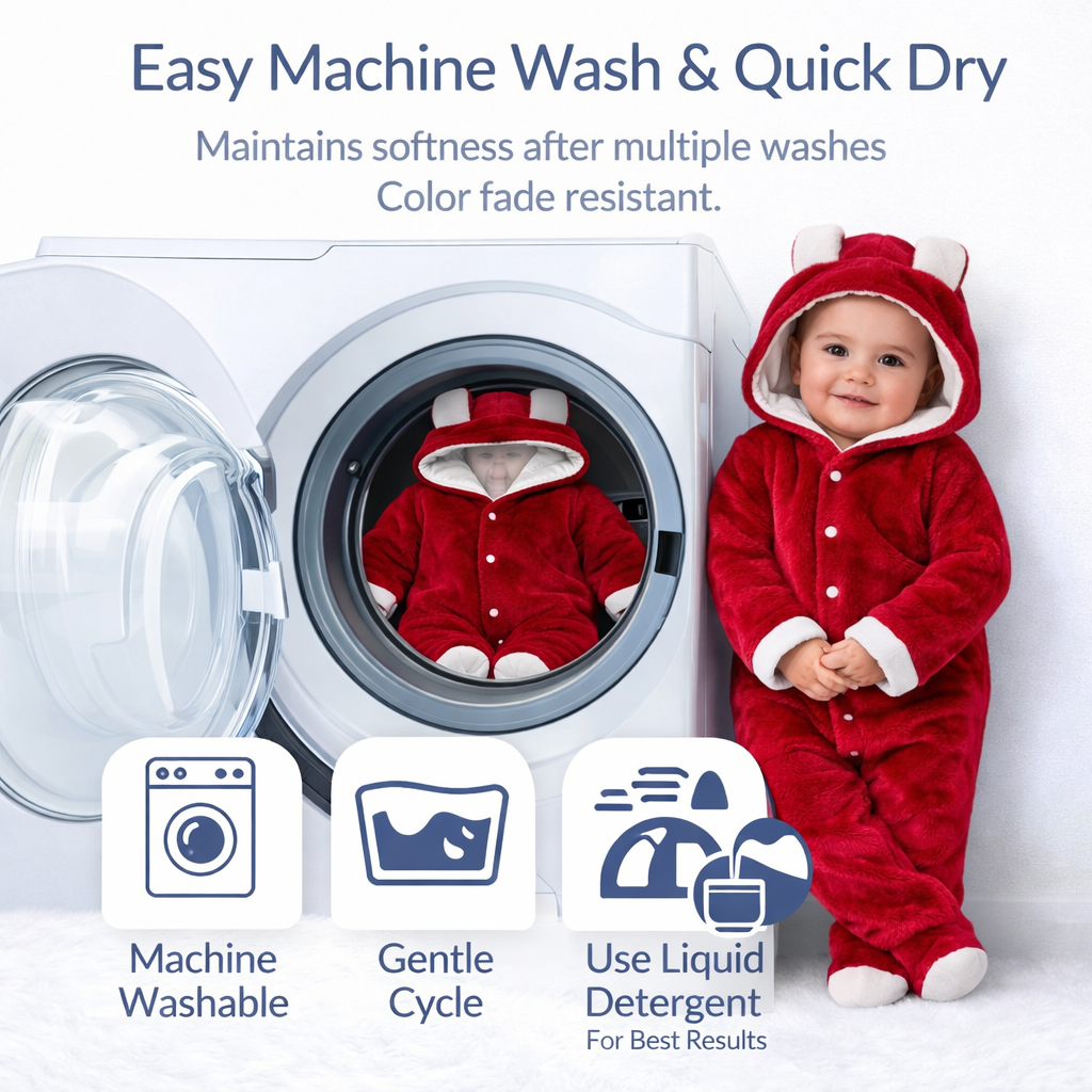 BRANDONN Baby Flannel Hooded Winter Romper – Newborn Jumpsuit Onesie with Snap Button (Solid)