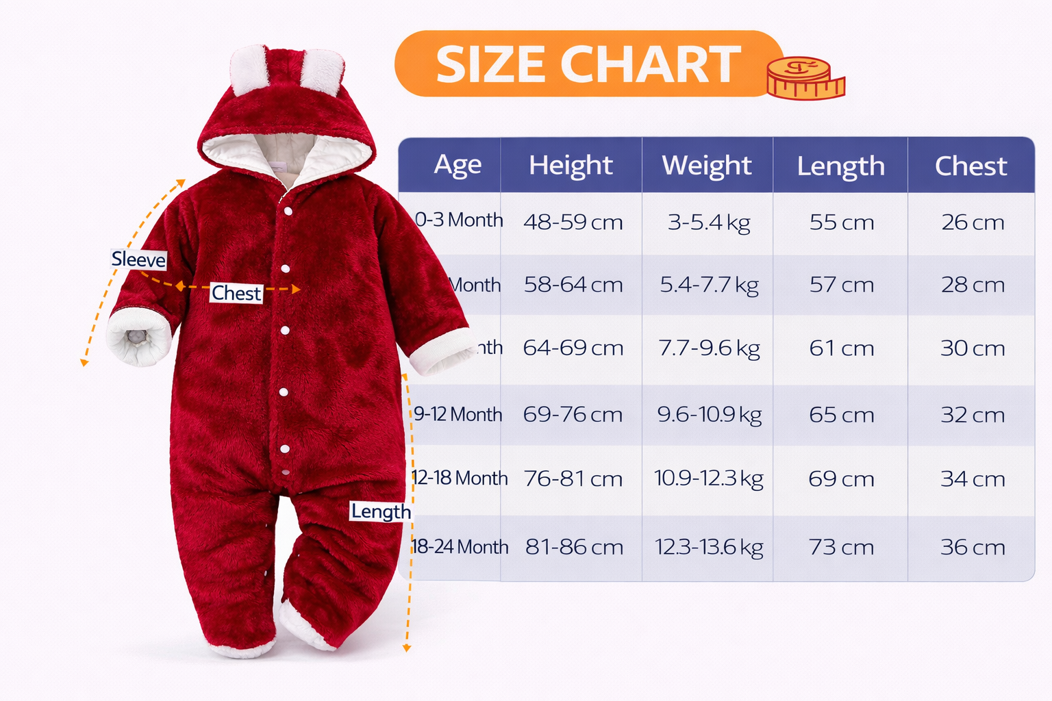 BRANDONN Baby Flannel Hooded Winter Romper – Newborn Jumpsuit Onesie with Snap Button (Solid)