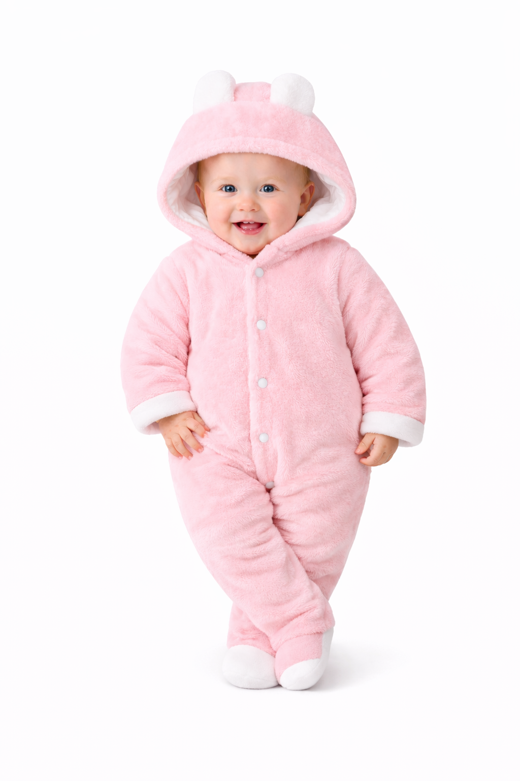 BRANDONN Baby Flannel Hooded Winter Romper – Newborn Jumpsuit Onesie with Snap Button (Solid)