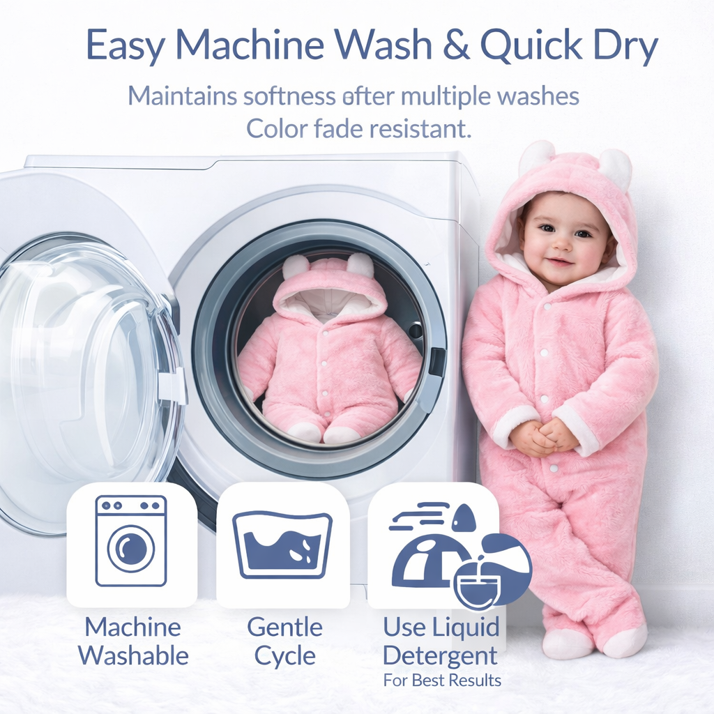 BRANDONN Baby Flannel Hooded Winter Romper – Newborn Jumpsuit Onesie with Snap Button (Solid)